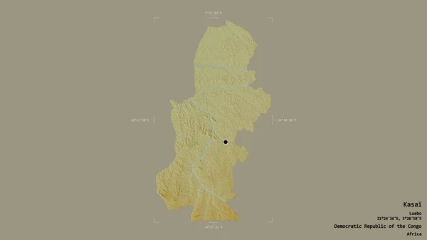 Obszar Kasai Prowincja Demokratycznej Republiki Konga Odizolowany Solidnym Tle Georeferencyjnym — Zdjęcie stockowe