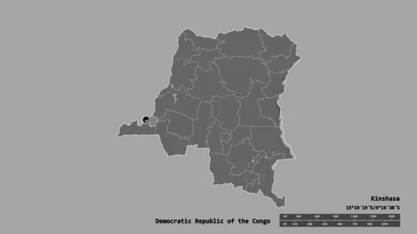 Kongói Demokratikus Köztársaság Kiszáradt Alakja Fővárosával Regionális Részlegével Szétválasztott Kinshasai — Stock Fotó