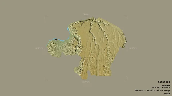 コンゴ民主共和国のキンシャサ州の地域は 洗練された境界ボックスにしっかりとした背景に隔離されています ラベル 地形図 3Dレンダリング — ストック写真
