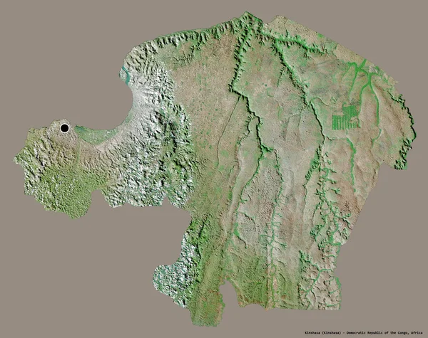 刚果民主共和国金沙萨的形状 其首都用纯色背景隔开 卫星图像 3D渲染 — 图库照片