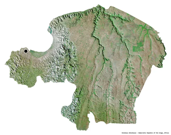 コンゴ民主共和国のキンシャサ州の形で 首都は白い背景に孤立しています 衛星画像 3Dレンダリング — ストック写真