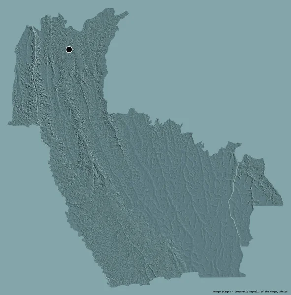 刚果民主共和国Kwango省的形状 其首都用纯色背景隔开 彩色高程图 3D渲染 — 图库照片