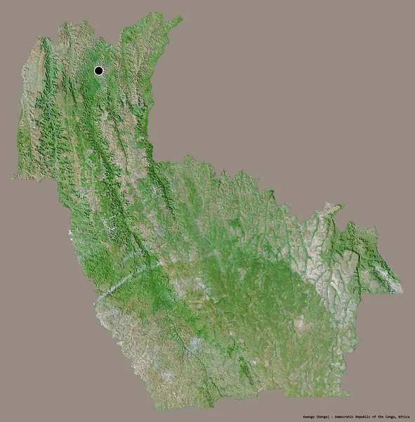 コンゴ民主共和国のクワンゴ州の形で その首都はしっかりとした色の背景に隔離されています 衛星画像 3Dレンダリング — ストック写真
