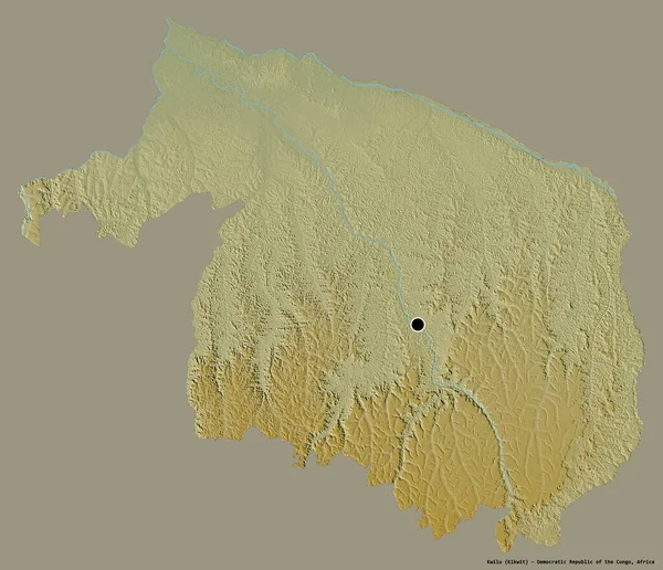 刚果民主共和国Kwilu省的形状 其首都用纯色背景隔开 地形浮雕图 3D渲染 — 图库照片