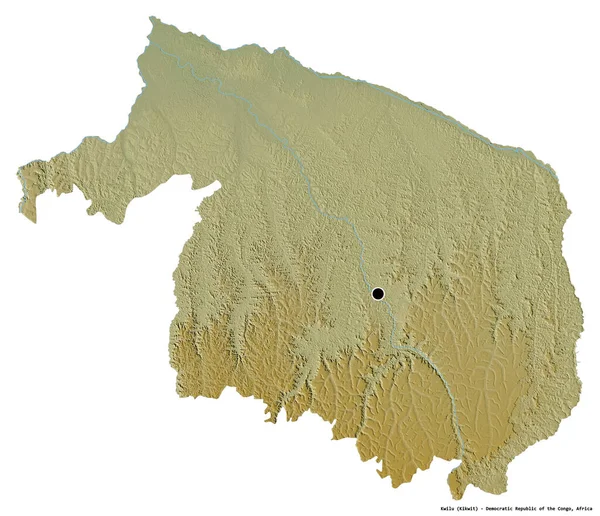 コンゴ民主共和国の州であるKwiluの形で 首都は白い背景に孤立しています 地形図 3Dレンダリング — ストック写真