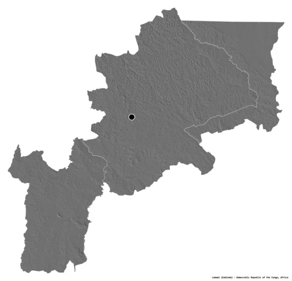 刚果民主共和国罗迈省的形状 其首都因白色背景而孤立 Bilevel高程图 3D渲染 — 图库照片