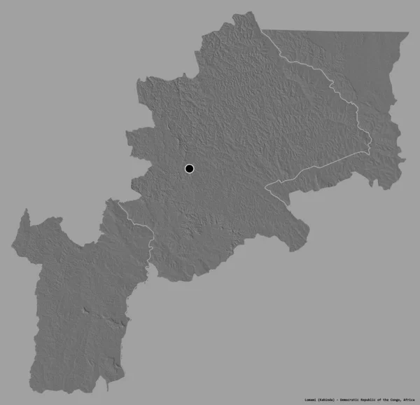 刚果民主共和国省Lomami的形状 其首都以纯色背景隔离 Bilevel高程图 3D渲染 — 图库照片