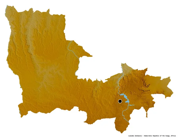コンゴ民主共和国の州であるLualabaの形で 首都は白い背景に孤立している 地形図 3Dレンダリング — ストック写真