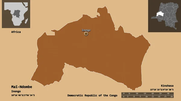 コンゴ民主共和国とその首都の州であるチェンマイ ノンベの形 距離スケール プレビューおよびラベル パターン化されたテクスチャの構成 3Dレンダリング — ストック写真
