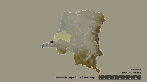 コンゴ民主共和国の首都 主要な地域部門と分離されたチェンマイ ンドベ地域との形が悪化した ラベル 地形図 3Dレンダリング — ストック写真