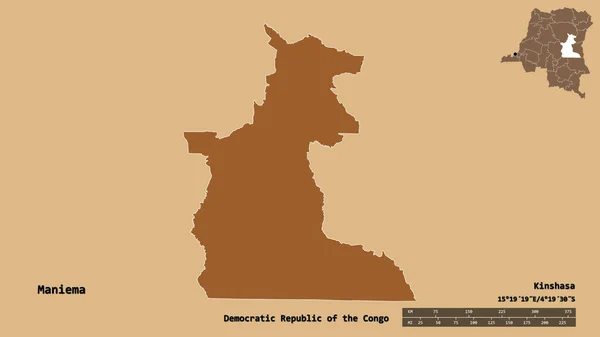 Maniema Formája Kongói Demokratikus Köztársaság Tartománya Fővárosát Szilárd Háttérrel Elszigetelve — Stock Fotó