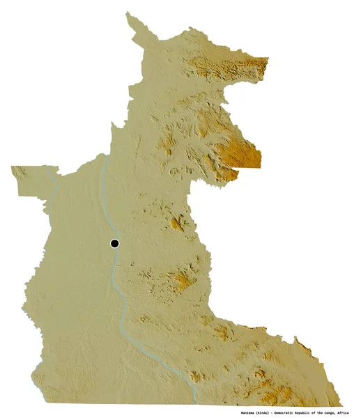 刚果民主共和国马涅马省马涅马省的形状 其首都因白人背景而孤立 地形浮雕图 3D渲染 — 图库照片