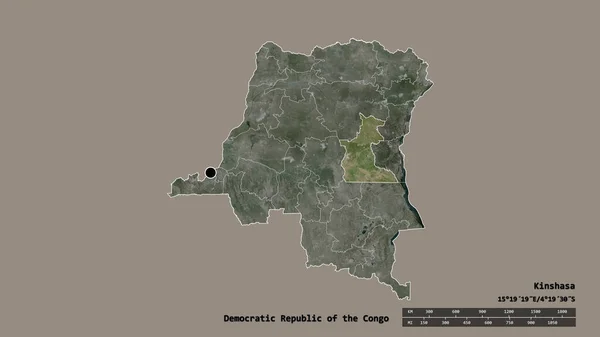 以首都 主要区域分部和分离的马尼埃马地区为首都的刚果民主共和国的绝望状态 卫星图像 3D渲染 — 图库照片