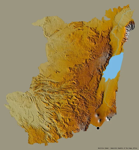 刚果民主共和国北基伍省的形状 其首都以纯色背景隔离 地形浮雕图 3D渲染 — 图库照片