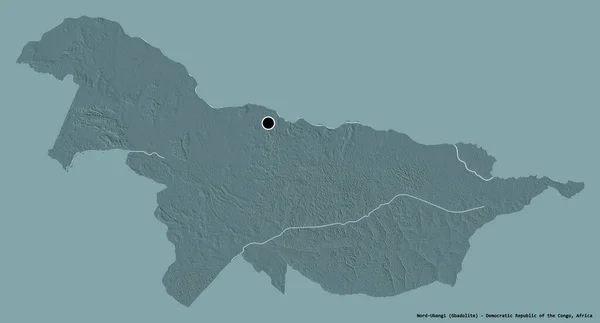 刚果民主共和国北乌班吉省的形状 其首都用纯色背景隔开 彩色高程图 3D渲染 — 图库照片