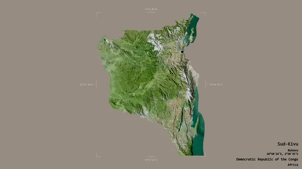 刚果民主共和国南基伍省的一个地区 在一个地理参照框的坚实背景下被隔离 卫星图像 3D渲染 — 图库照片