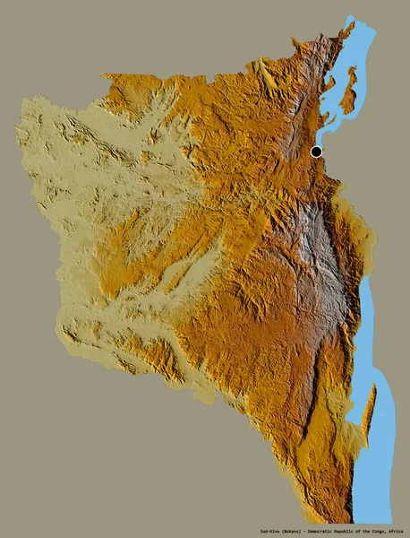 刚果民主共和国南基伍省的形状 其首都用纯色背景隔开 地形浮雕图 3D渲染 — 图库照片