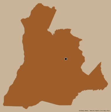 Demokratik Kongo Cumhuriyeti eyaleti Sud-Ubangi 'nin şekli, başkenti katı bir renk arkaplanı ile izole edilmiştir. Desenli dokuların bileşimi. 3B görüntüleme