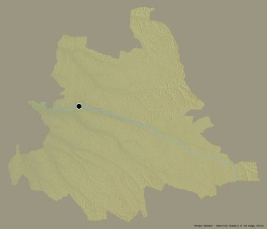 Demokratik Kongo Cumhuriyeti 'nin Tshuapa eyaleti, başkenti katı bir renk arkaplanı ile izole edilmiştir. Topografik yardım haritası. 3B görüntüleme