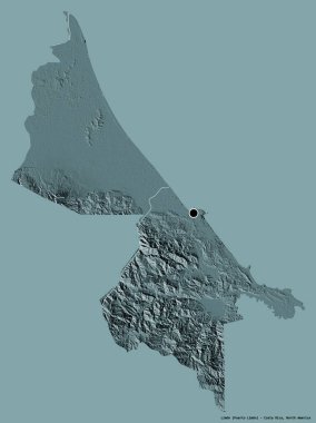 Kosta Rika 'nın Limon şehrinin başkenti katı bir renk arkaplanı ile izole edilmiştir. Renkli yükseklik haritası. 3B görüntüleme