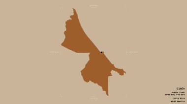 Limon bölgesi, Kosta Rika, katı bir arka planda izole edilmiş bir sınır kutusunda. Etiketler. Desenli dokuların bileşimi. 3B görüntüleme