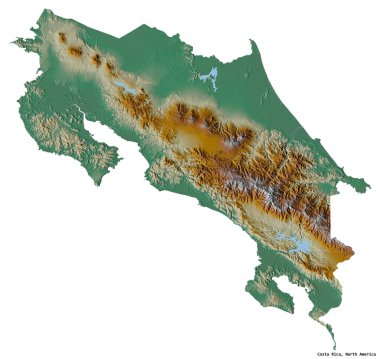 Kosta Rika 'nın beyaz arka planda izole edilmiş başkenti. Topografik yardım haritası. 3B görüntüleme
