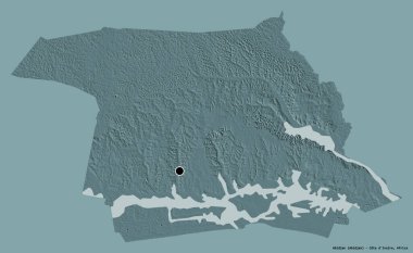 Abidjan 'ın özerk bölgesi, Cote d' Ivoire 'nin başkenti, katı bir renk arkaplanı ile izole edilmiştir. Renkli yükseklik haritası. 3B görüntüleme