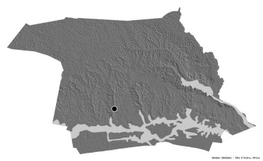 Abidjan 'ın özerk bölgesi, Cote d' Ivoire 'nin başkenti, beyaz arka planda izole edilmiştir. Çift seviyeli yükseklik haritası. 3B görüntüleme