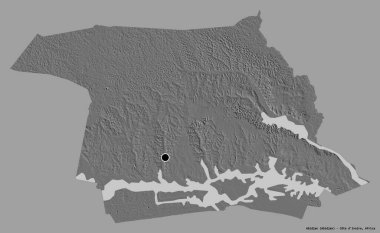 Abidjan 'ın özerk bölgesi, Cote d' Ivoire 'nin başkenti, katı bir renk arkaplanı ile izole edilmiştir. Çift seviyeli yükseklik haritası. 3B görüntüleme