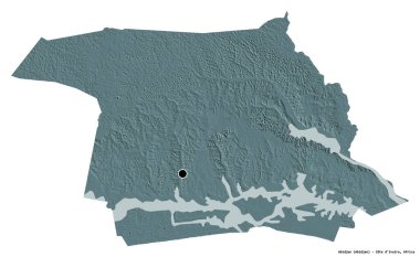 Abidjan 'ın özerk bölgesi, Cote d' Ivoire 'nin başkenti, beyaz arka planda izole edilmiştir. Renkli yükseklik haritası. 3B görüntüleme