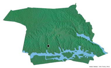 Abidjan 'ın özerk bölgesi, Cote d' Ivoire 'nin başkenti, beyaz arka planda izole edilmiştir. Topografik yardım haritası. 3B görüntüleme