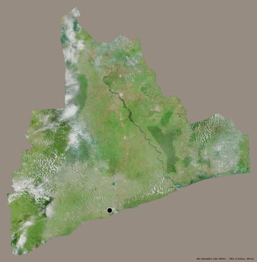 Cote d 'Ivoire ilçesi Bas-Sassandra' nın şekli, başkenti katı bir renk arkaplanı ile izole edilmiş. Uydu görüntüleri. 3B görüntüleme