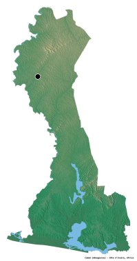 Cote d 'Ivoire bölgesinin başkenti beyaz arka planda izole edilmiş olan Comoe' nun şekli. Topografik yardım haritası. 3B görüntüleme