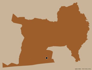 Lagunes 'in şekli, Cote d' Ivoire ilçesi, başkenti katı bir renk arkaplanı ile izole edilmiş. Desenli dokuların bileşimi. 3B görüntüleme