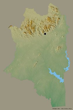 Montagnes 'in şekli, Cote d' Ivoire ilçesi, başkenti katı renk arkaplanı ile izole edilmiş. Topografik yardım haritası. 3B görüntüleme