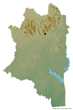Montagnes 'in şekli, Cote d' Ivoire ilçesi, başkenti beyaz arka planda izole edilmiş. Topografik yardım haritası. 3B görüntüleme