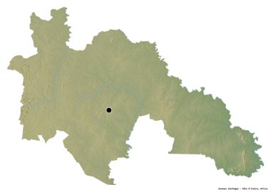 Savanes 'in şekli, Cote d' Ivoire ilçesi, başkenti beyaz arka planda izole edilmiş. Topografik yardım haritası. 3B görüntüleme