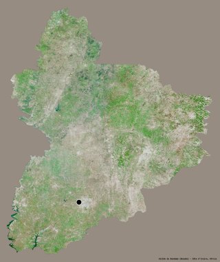 Vallee du Bandama 'nın şekli, Cote d' Ivoire ilçesi, başkenti katı bir renk arkaplanı ile izole edilmiştir. Uydu görüntüleri. 3B görüntüleme