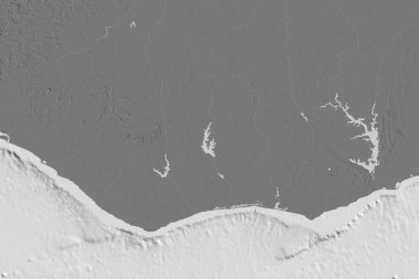 Cote d 'Ivoire' ın genişletilmiş alanı. Çift seviyeli yükseklik haritası. 3B görüntüleme