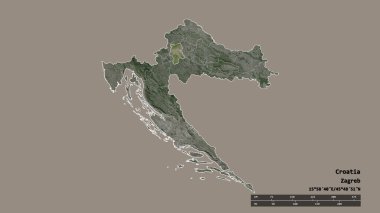 Hırvatistan 'ın sermayesi, ana bölgesel bölünmesi ve bölünmüş Grad Zagreb bölgesi ile deforme olmuş hali. Etiketler. Uydu görüntüleri. 3B görüntüleme