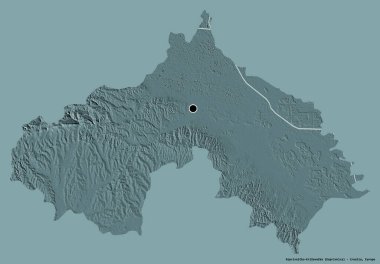 Hırvatistan 'ın Koprivnicko-Krizevacka ilçesinin başkenti katı bir renk arkaplanına sahip. Renkli yükseklik haritası. 3B görüntüleme
