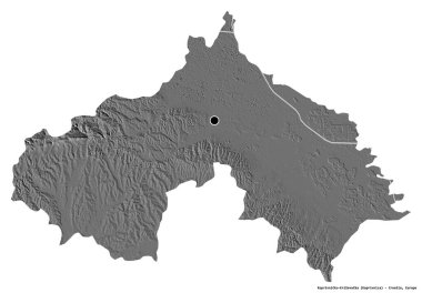 Hırvatistan 'ın Koprivnicko-Krizevacka ilçesinin başkenti beyaz arka planda izole edilmiştir. Çift seviyeli yükseklik haritası. 3B görüntüleme
