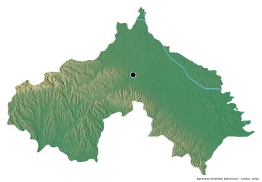 Hırvatistan 'ın Koprivnicko-Krizevacka ilçesinin başkenti beyaz arka planda izole edilmiştir. Topografik yardım haritası. 3B görüntüleme
