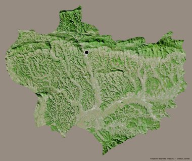 Hırvatistan 'ın Krapinsko-Zagorska ilçesinin başkenti sağlam bir renk arkaplanına sahip. Uydu görüntüleri. 3B görüntüleme