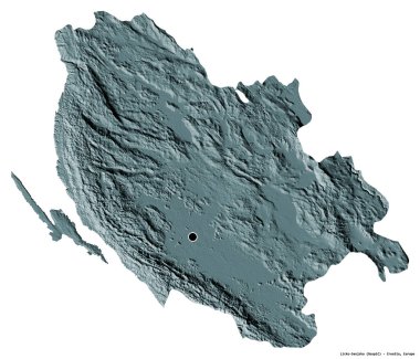Hırvatistan 'ın başkenti Licko-Senjska' nın beyaz arka planda izole edilmiş şekli. Renkli yükseklik haritası. 3B görüntüleme