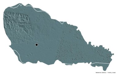 Hırvatistan 'ın Medimurska ilçesinin başkenti beyaz arka planda izole edilmiştir. Renkli yükseklik haritası. 3B görüntüleme
