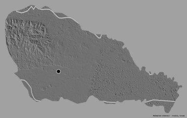 Hırvatistan 'ın Medimurska ilçesi, başkenti katı renk arka planına izole edilmiş durumda. Çift seviyeli yükseklik haritası. 3B görüntüleme