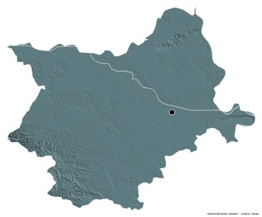 Hırvatistan 'ın Osjecko-Baranjska ilçesinin başkenti beyaz arka planda izole edilmiştir. Renkli yükseklik haritası. 3B görüntüleme