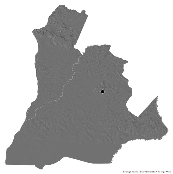 コンゴ民主共和国の州であるスド ウバンギの形で その首都は白い背景に孤立している 標高マップ 3Dレンダリング — ストック写真
