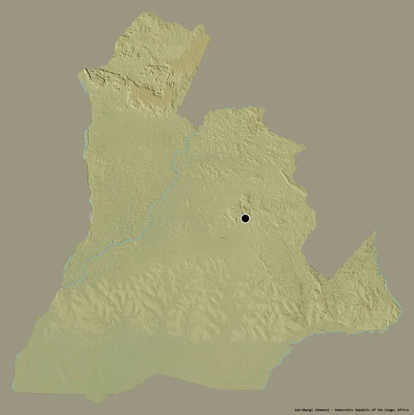 刚果民主共和国南乌班吉省的形状 其首都用纯色背景隔开 地形浮雕图 3D渲染 — 图库照片